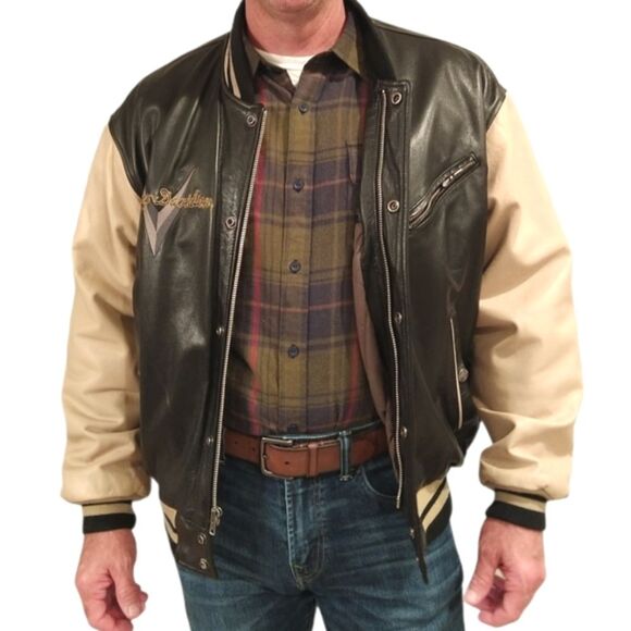 Vintage Harley Davidson Classic Varsity Bomber Leather Jacket Coat - Picture 2 of 13